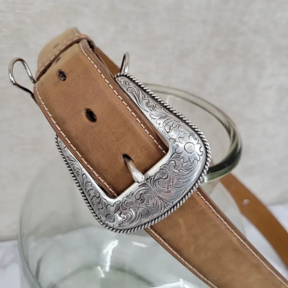 Nocona Top Hand Leather Western Belt Tan with Black Billet Silver Concho Men's